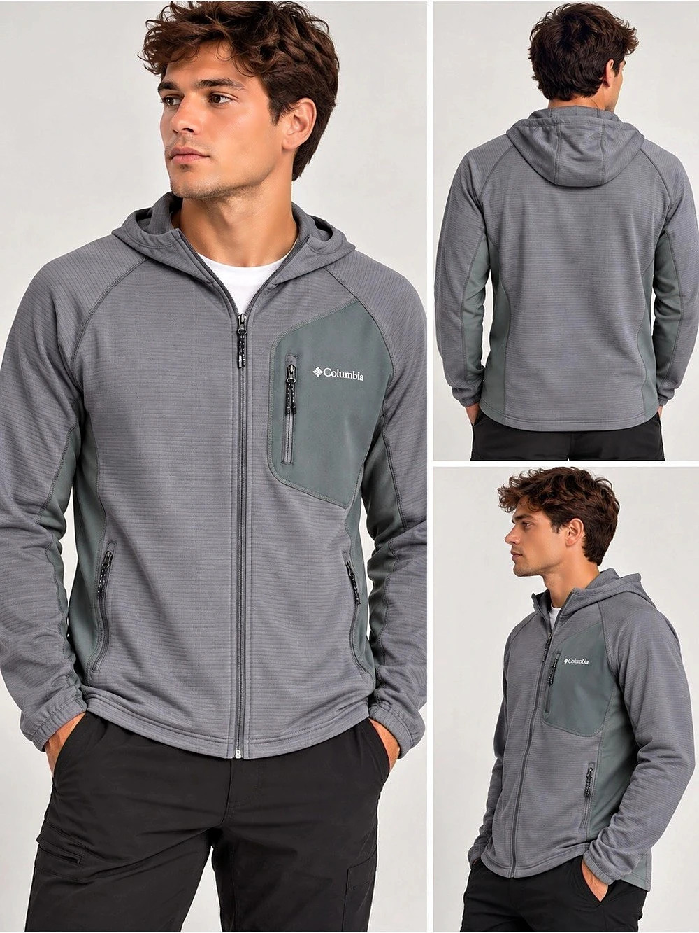 Columbia Men’s Single Canyon Hooded Full Zip Performance Jacket Gray Small